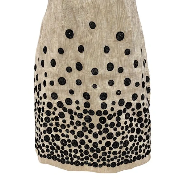 Ark & Co Gold Metallic Cocktail Dress with Black Stitched Polka Dot Design (M) - Picture 4 of 16